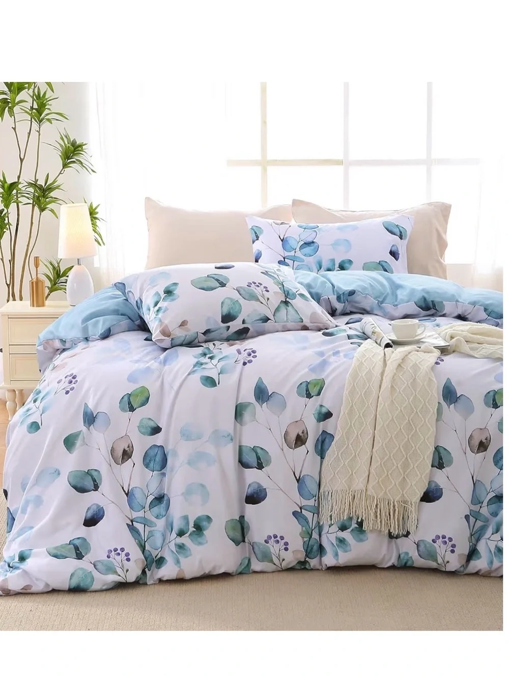 Blue Botanical Watercolor Duvet Cover Set